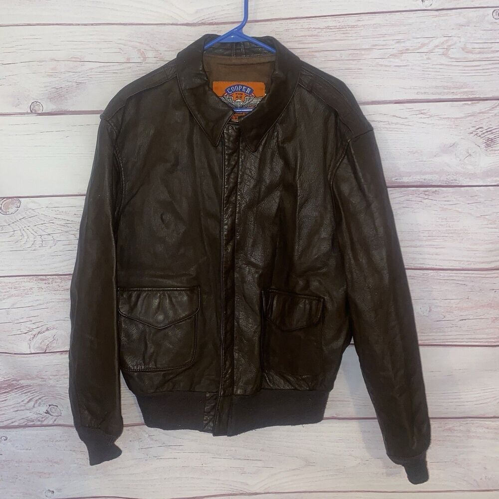 Vintage Cooper Type A-2 Jacket Mens 46L Brown Goatskin Leather Flight Bomber USA